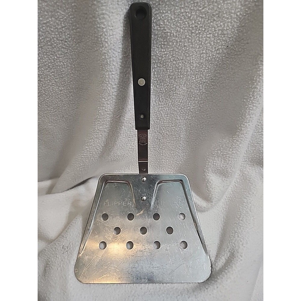 Ekco Forge Vtg. Flipper Lifter Wide Spatula Black Handle Stainless Steel USA BIG